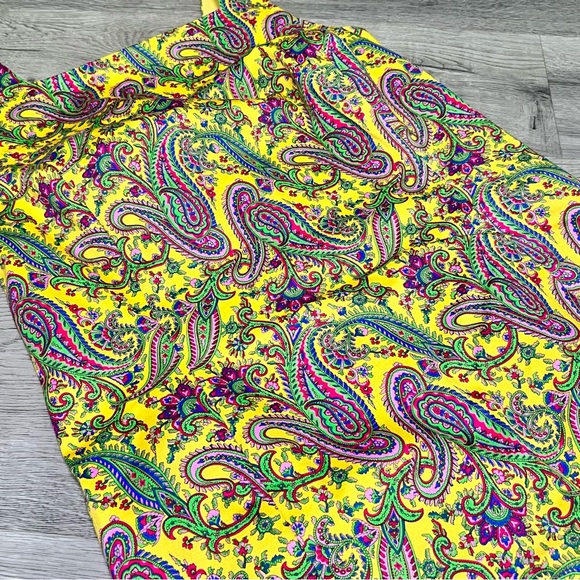AMAZING SZ 8 EUC Lauren Ralph Lauren Yellow Paisley Dress 8 Vintage Style 026 - Picture 4 of 14